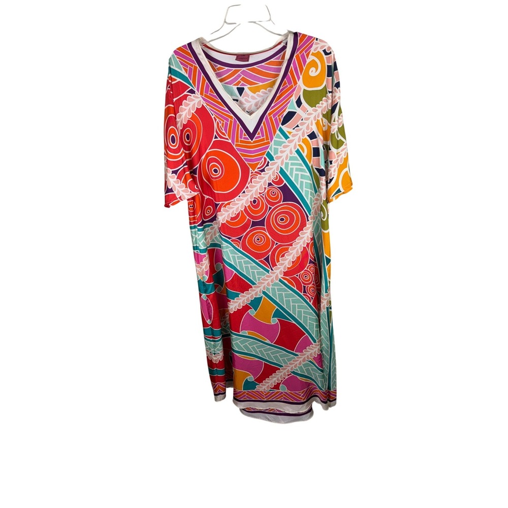 Franco Ferrari Silk Shift Dress Womens Medium Pink Orange Geometric Made  Italy